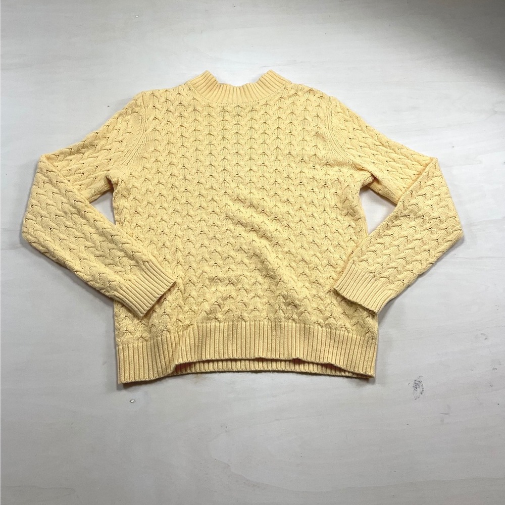 Studio Works Petite Yellow Cable Knit Mock Neck Sweater PM Long Sleeve Pullover